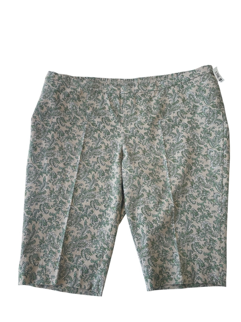 Isaac Mizahi Tan Green Paisley Pedal Pushers Capri Pants Petite Woman's 28WP New